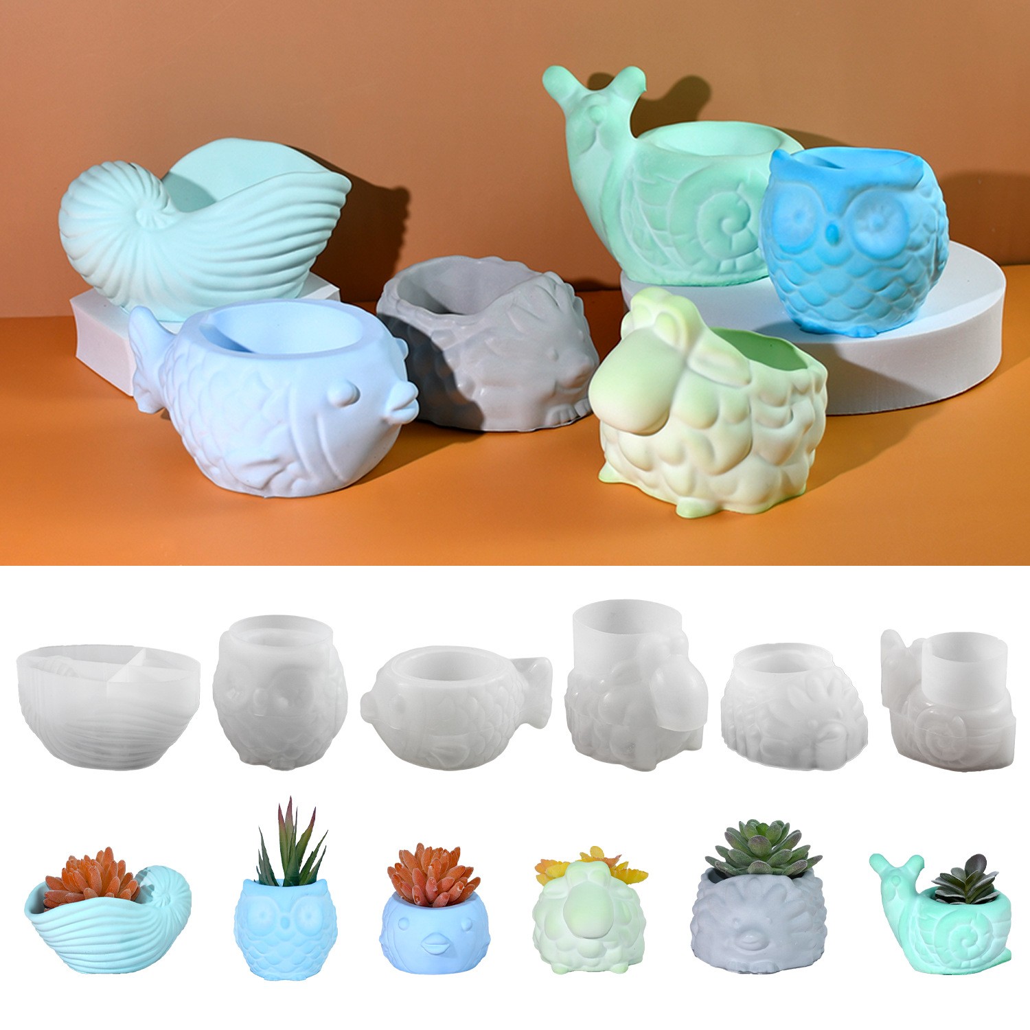3D Animal Flower Pot Silicone  - Succulent Set recension och pris